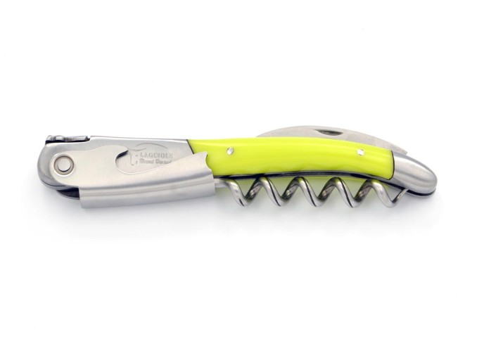 Sommelier Laguiole manche fin en corian jaune, 1 mitre inox mat