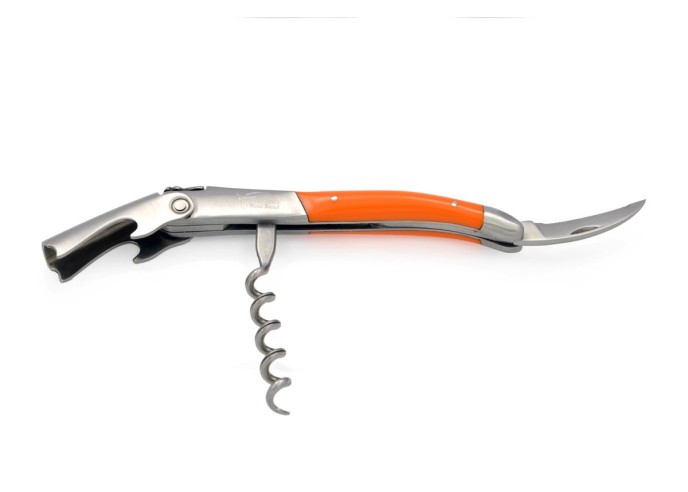 Sommelier Laguiole manche fin en corian orange, 1 mitre inox mat