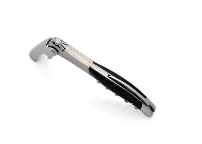 Sommelier Laguiole manche fin en corian noir, 1 mitre inox mat