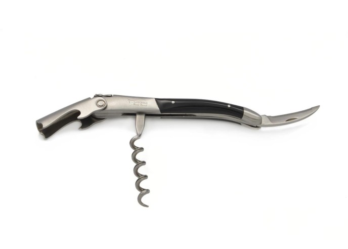 Sommelier Laguiole manche fin en corian noir, 1 mitre inox mat