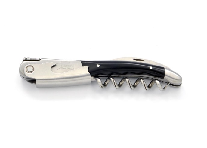 Sommelier Laguiole manche fin en corian noir, 1 mitre inox mat