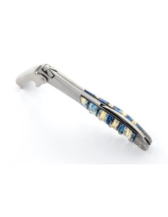 Laguiole pliant, 11 cm, abeille forgÃ©e, lame seule, acier Damas, mitres inox brillant, manche bois d'olivier 2