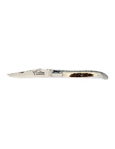 Laguiole pliant, 12 cm, abeille forgée, lame seule, ciselé dessus dessous, mitres inox brillant, manche en bois de cerf 2