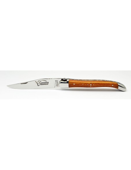 Laguiole Klappmesser, 11 cm, Freimaurermotiv, Heftbacken aus  glänzendem Edelstahl, Griff aus Rosenholz
