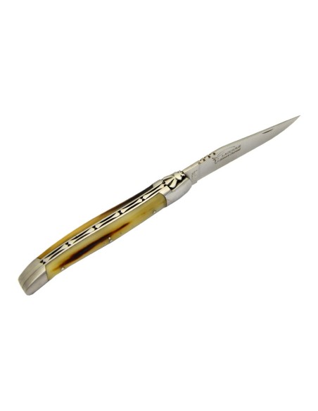 Laguiole pliant, 12 cm, abeille forgée, lame seule, manche bois d'olivier