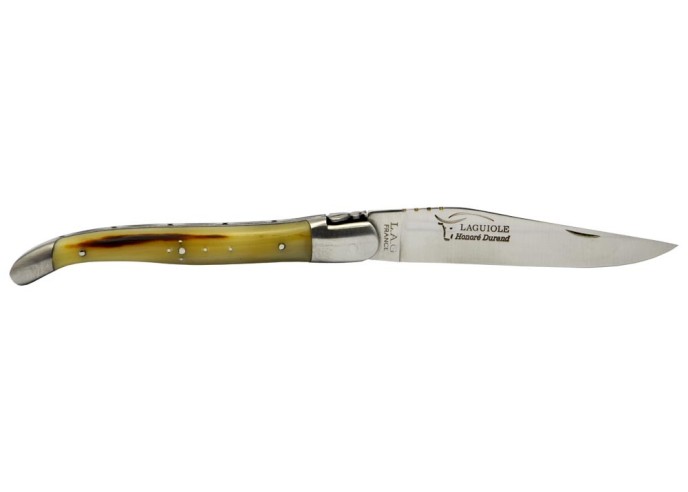 Laguiole pliant, 12 cm, abeille forgée, lame seule, manche bois d'olivier
