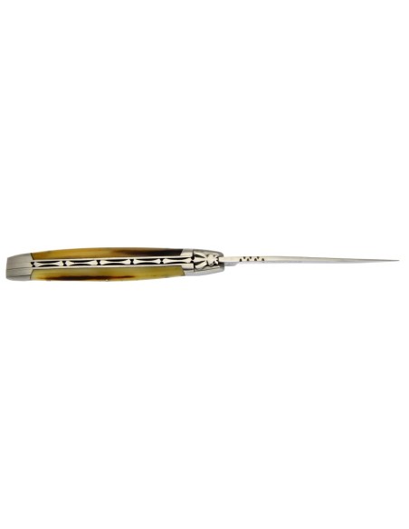 Laguiole pliant, 12 cm, abeille forgée, lame seule, manche bois d'olivier