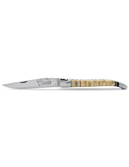 Laguiole pliant "Antique" 10,5cm, lame acier Damas, inserts en défense fossile de mammouth