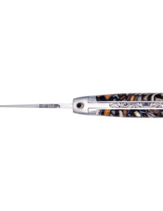 Laguiole pliant "Antique" 10,5cm, lame acier Damas, inserts en défense fossile de mammouth 2