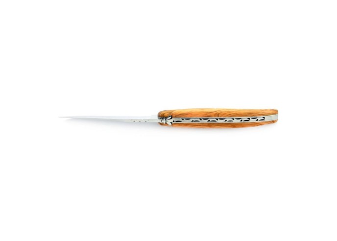 Laguiole pliant, 11 cm, abeille forgée, lame seule, plein manche, bois d'olivier