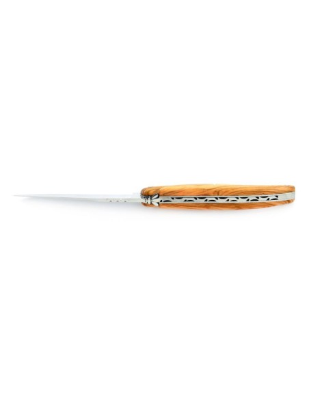 Laguiole pliant, 11 cm, abeille forgée, lame seule, plein manche, bois d'olivier