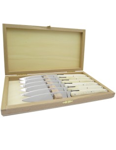 Couteaux de table (couteaux à steak), finition gamme courante, mitres inox brillant, manche bois de violette
