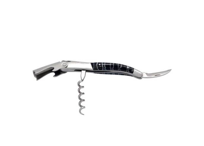 Sommelier manche galbé, manche molaire de mammouth fossile stabilisé, 2 mitres inox mat