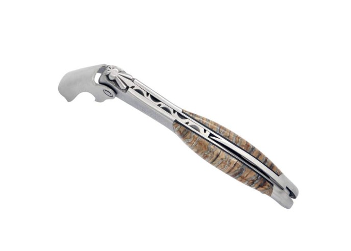 Sommelier manche galbé, manche molaire de mammouth fossile stabilisé, 2 mitres inox mat