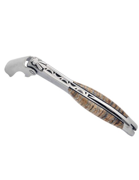 Sommelier manche galbé, manche molaire de mammouth fossile stabilisé, 2 mitres inox mat
