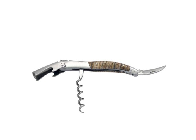 Sommelier manche galbé, manche molaire de mammouth fossile stabilisé, 2 mitres inox mat