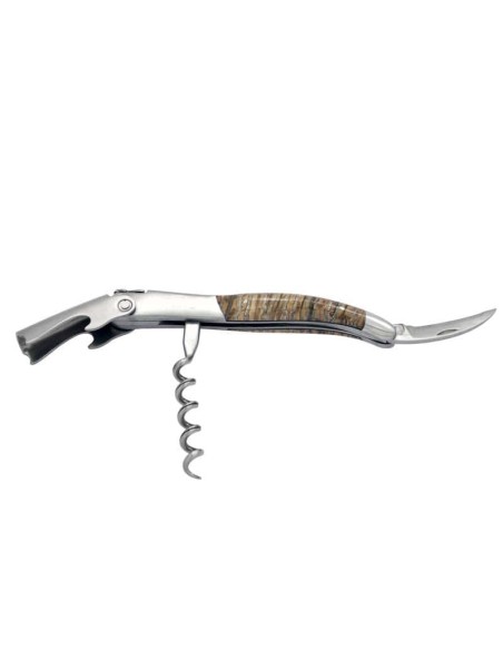 Sommelier manche galbé, manche molaire de mammouth fossile stabilisé, 2 mitres inox mat