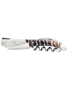 Sommelier manche galbé, manche molaire de mammouth fossile stabilisé, 2 mitres inox mat