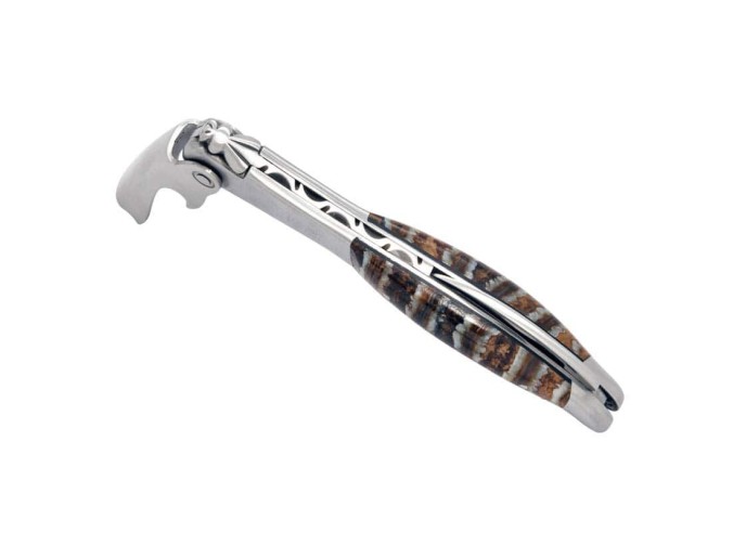 Sommelier manche galbé, manche molaire de mammouth fossile stabilisé, 2 mitres inox mat