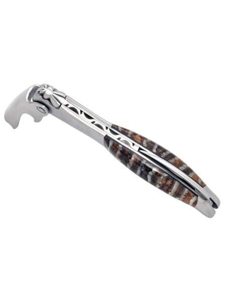 Sommelier manche galbé, manche molaire de mammouth fossile stabilisé, 2 mitres inox mat