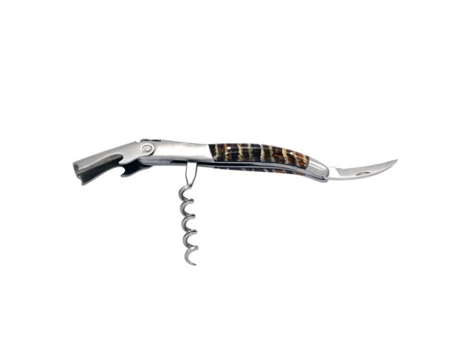 Sommelier manche galbé, manche molaire de mammouth fossile stabilisé, 2 mitres inox mat