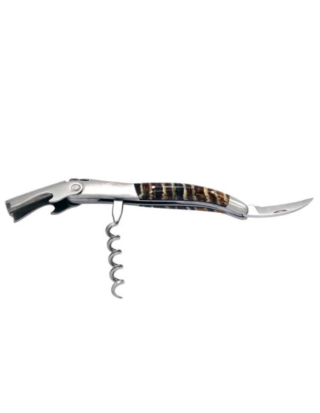 Sommelier manche galbé, manche molaire de mammouth fossile stabilisé, 2 mitres inox mat