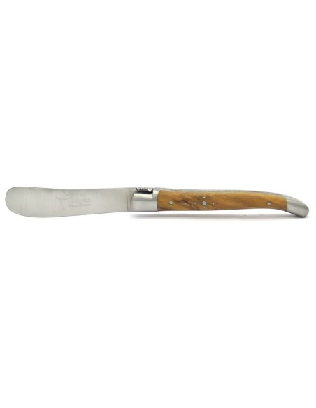 Couteau à beurre Laguiole. Finition inox brillant avec manche fin en bois d'olivier