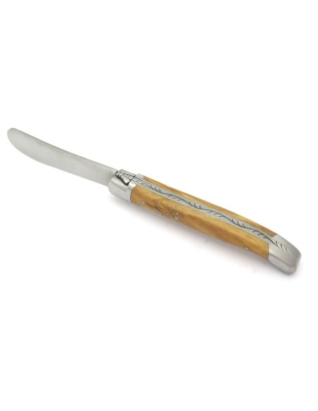Couteau à beurre Laguiole. Finition inox brillant avec manche fin en bois d'olivier
