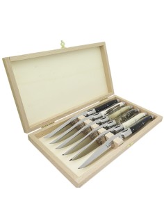 Couteaux de table (couteaux à steak), finition gamme prestige, mitres inox brillant, manche bois divers