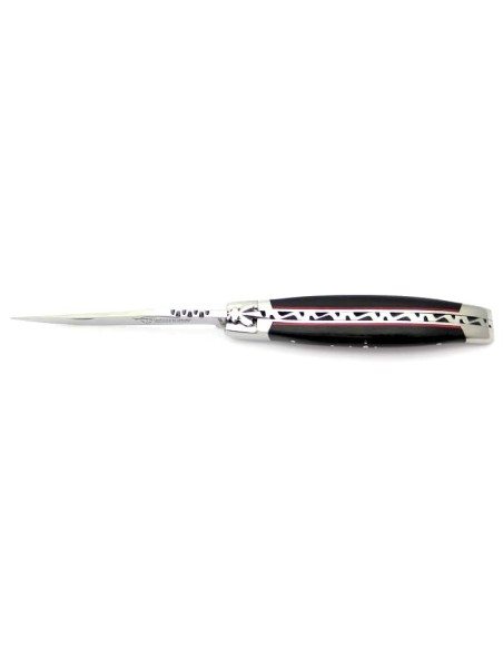 Laguiole pliant, 12 cm, abeille forgée, lame seule, mitres inox mat, manche en bois d'ébène