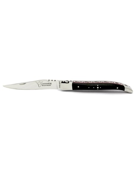 Laguiole pliant, 12 cm, abeille forgée, lame seule, mitres inox mat, manche en bois d'ébène