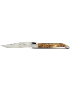 Laguiole pliant, 12 cm, abeille burin, lame seule, doubles platines,  mitres inox brillant, manche pointe de corne claire 2