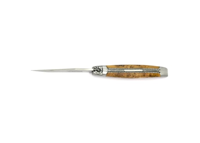 Laguiole pliant, 12 cm, abeille forgée, lame seule, mitres inox, manche en molaire de mammouth