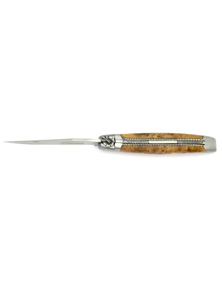 Laguiole pliant, 12 cm, abeille forgée, lame seule, mitres inox, manche en molaire de mammouth