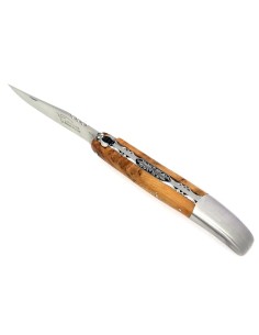 Laguiole pliant, 13 cm, abeille burin, lame seule, doubles platines,  mitre inox mat, manche en genevrier