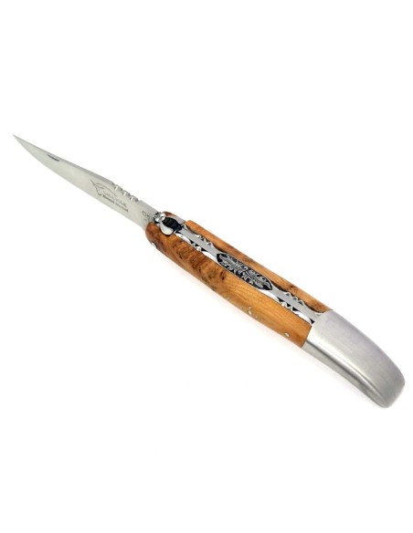 Laguiole pliant, 13 cm, abeille forgée, lame seule, mitre inox mat, manche en genevrier