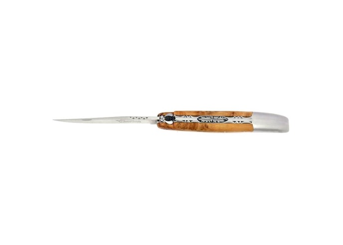 Laguiole pliant, 13 cm, abeille forgée, lame seule, mitre inox mat, manche en genévrier