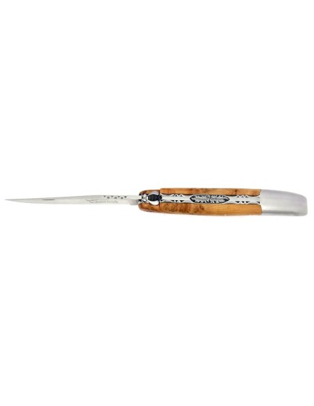 Laguiole pliant, 13 cm, abeille burin, lame seule, doubles platines,  mitre inox mat, manche en genevrier