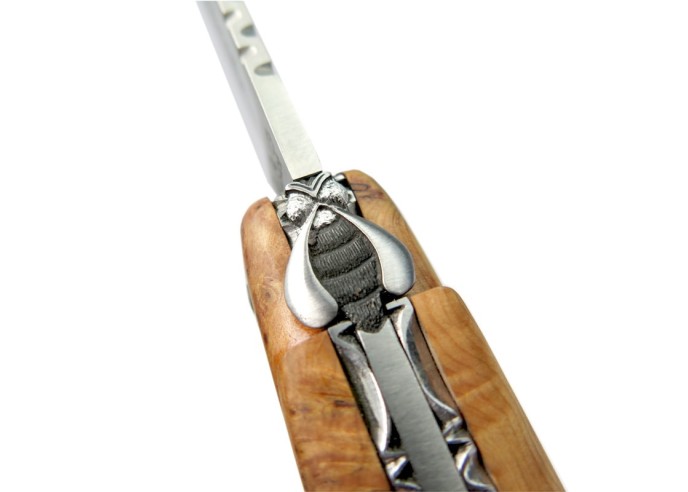 Laguiole pliant, 13 cm, abeille forgée, lame seule, mitre inox mat, manche en genévrier