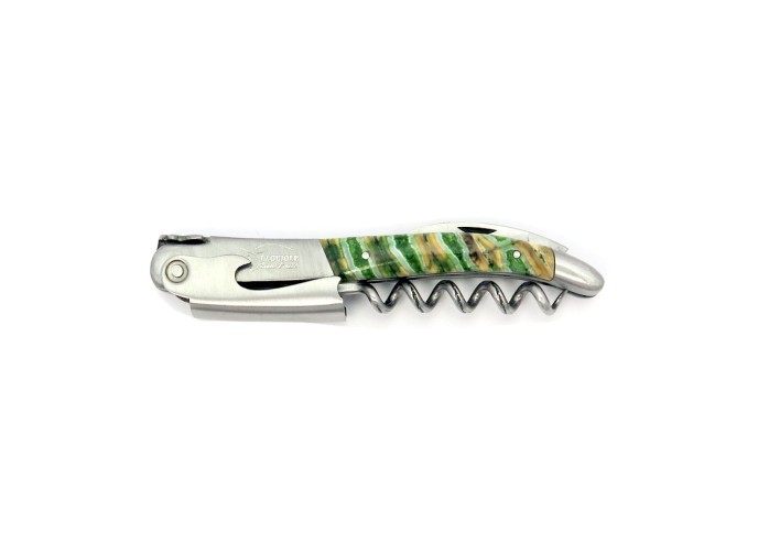 Sommelier manche galbé, manche molaire de mammouth fossile stabilisé, 2 mitres inox mat