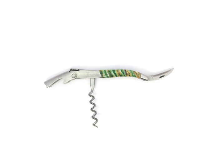 Sommelier manche galbé, manche molaire de mammouth fossile stabilisé, 2 mitres inox mat