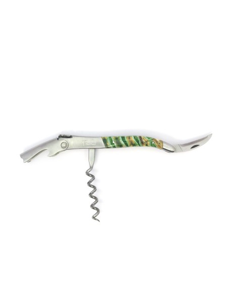 Sommelier manche galbé, manche molaire de mammouth fossile stabilisé, 2 mitres inox mat