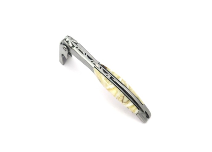 Sommelier manche galbé, manche molaire de mammouth fossile stabilisé, 2 mitres inox mat