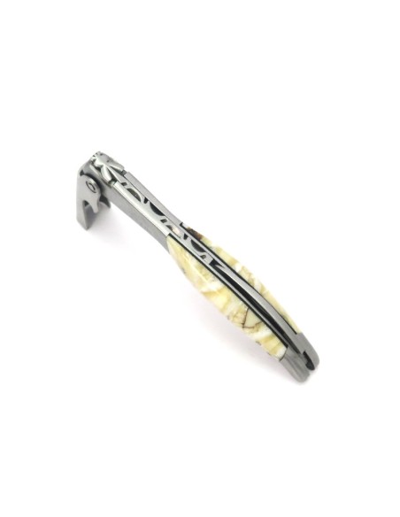 Sommelier manche galbé, manche molaire de mammouth fossile stabilisé, 2 mitres inox mat