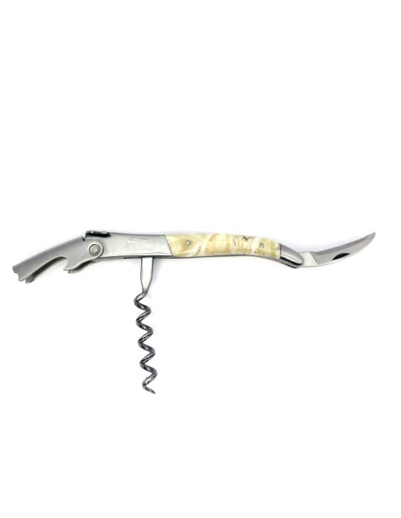 Sommelier manche galbé, manche molaire de mammouth fossile stabilisé, 2 mitres inox mat