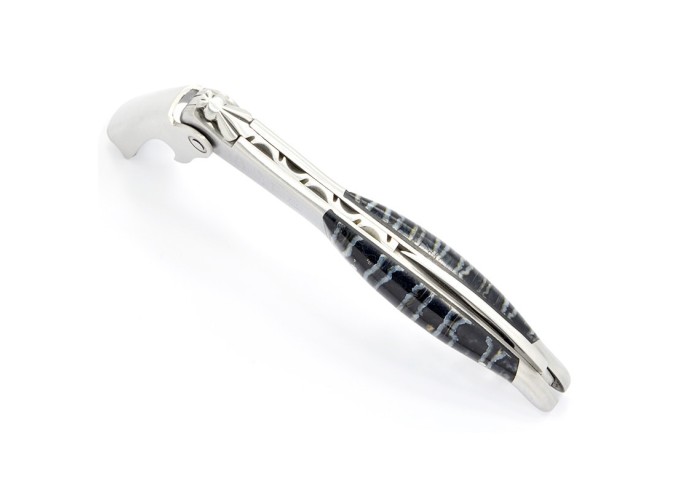 Sommelier manche galbé, manche molaire de mammouth fossile stabilisé, 2 mitres inox mat