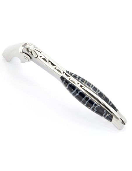 Sommelier manche galbé, manche molaire de mammouth fossile stabilisé, 2 mitres inox mat