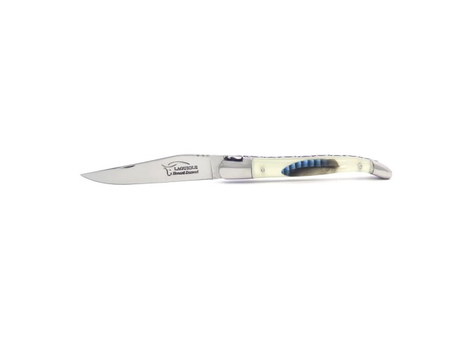Laguiole pliant, 12 cm, abeille forgée, lame seule,  mitres inox brillant, manche en acrylique
