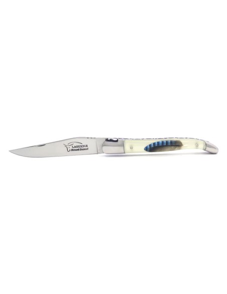 Laguiole pliant, 12 cm, abeille forgée, lame seule,  mitres inox brillant, manche en acrylique