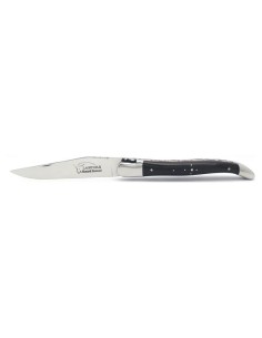 Laguiole pliant, 12 cm, abeille forgée, lame seule, mitres inox mat, manche en pointe de corne, intercalaires rouges 2